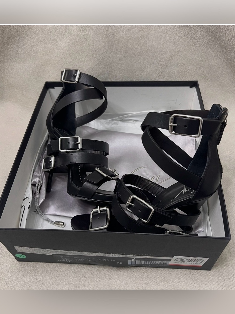 Giuseppe Zanotti Sabbia Black Multi-Buckle Strappy Stiletto Sandals - Picture 5 of 7
